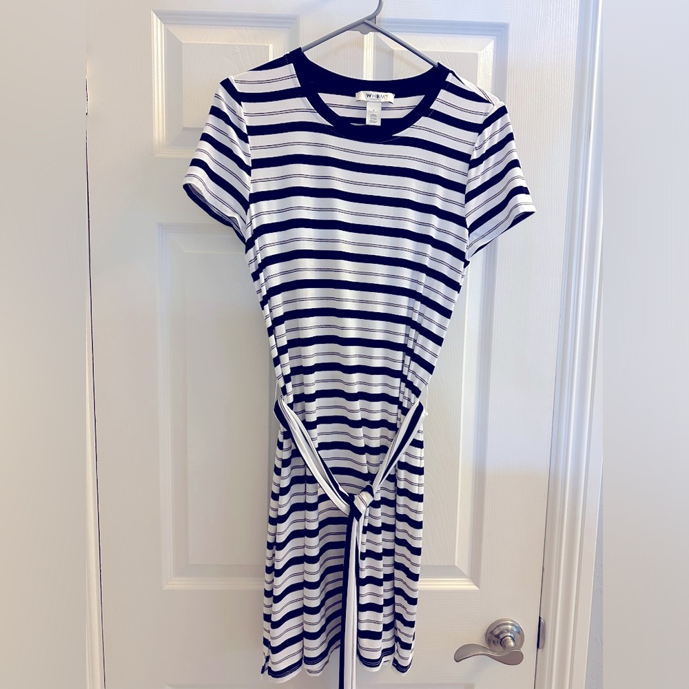 WHBM t-shirt dress, white with black and grey striping, size S